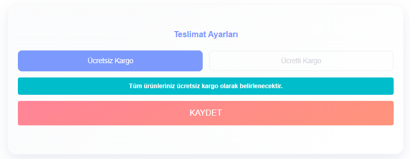 teslimat ayar ekranı shopinext